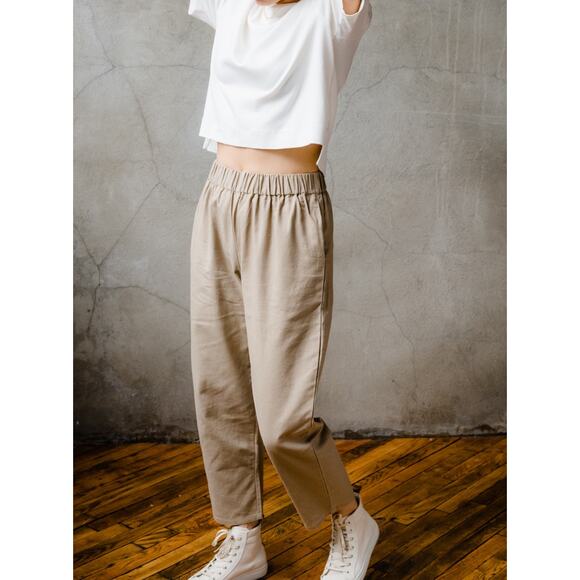 Able Mary Easy Khaki Elastic Pull On Ankle Cotton Canvas Pants, Size Medium - Picture 1 of 15